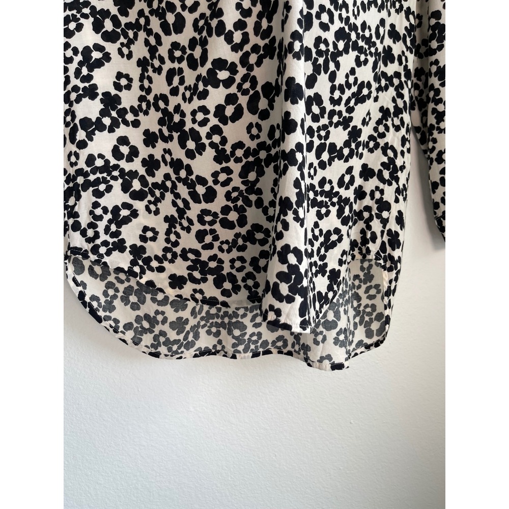LOFT Womens Black White Floral Leopard Print Rayon Button Up Blouse Size M - Picture 14 of 14